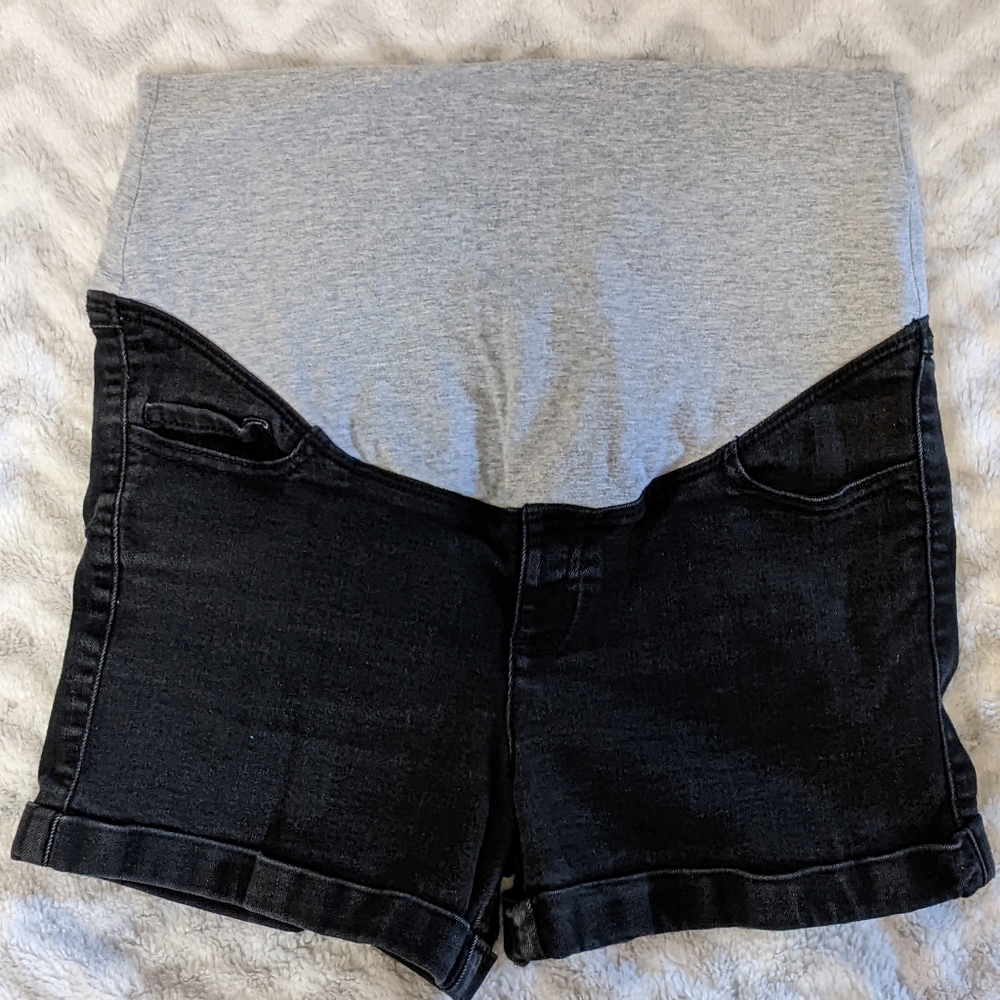 Thyme Maternity black denim shorts